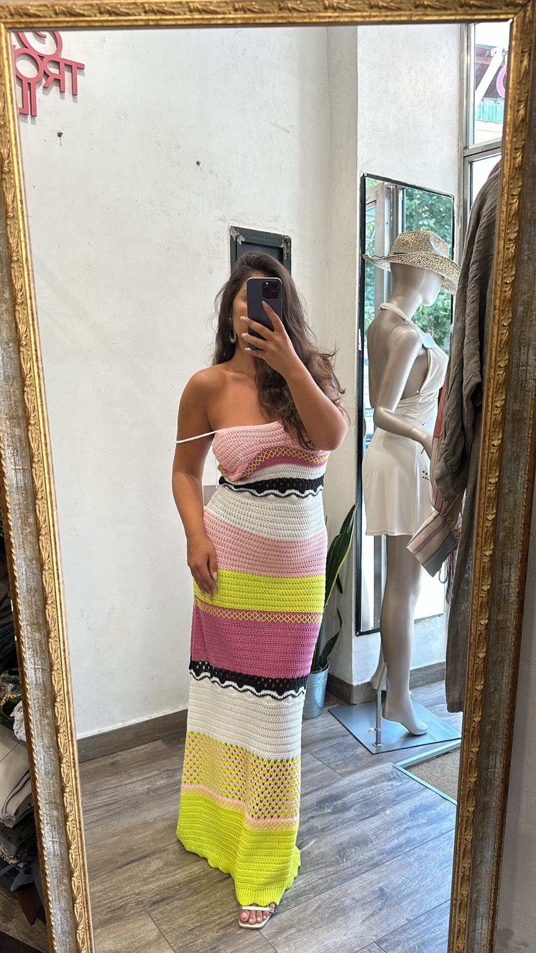 Abito lungo a fascia in crochet multicolor