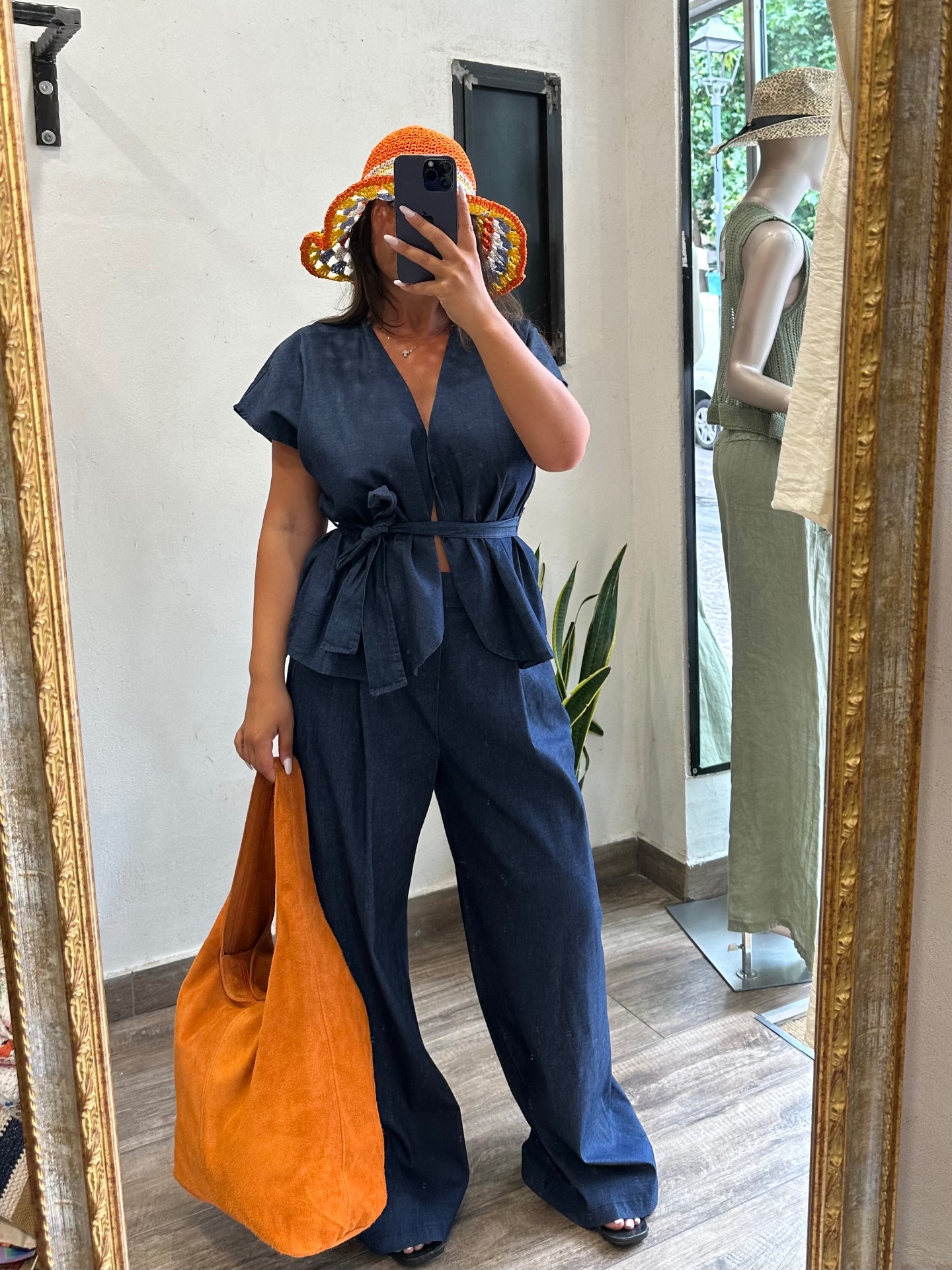Twinset casacca e pantalone palazzo effetto denim